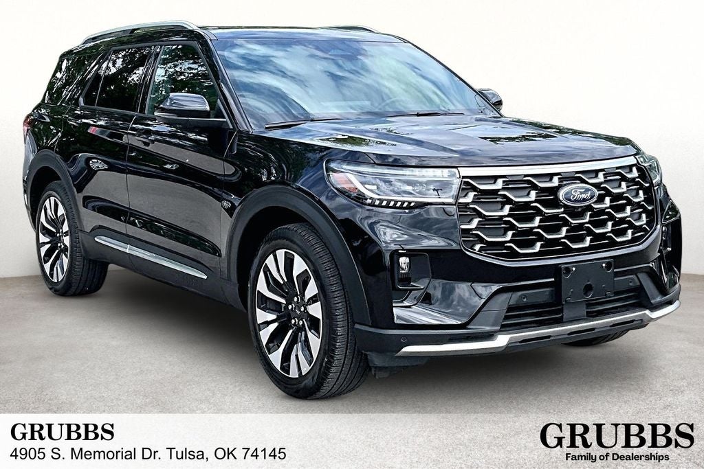 2025 Ford Explorer Platinum in Black Metallic — front three-quarter view